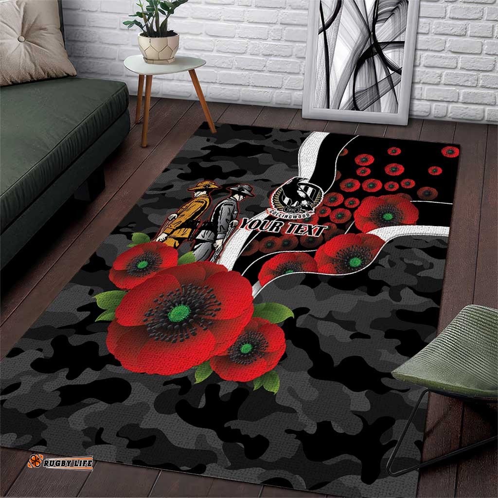 Collingwood Magpies ANZAC Personalised Area Rug Lest We Forget Poppy Camo LT9