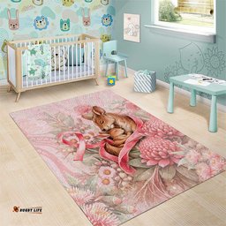 Breast Cancer Awareness Area Rug Mother Kangaroo And Ribbon Hope DT05