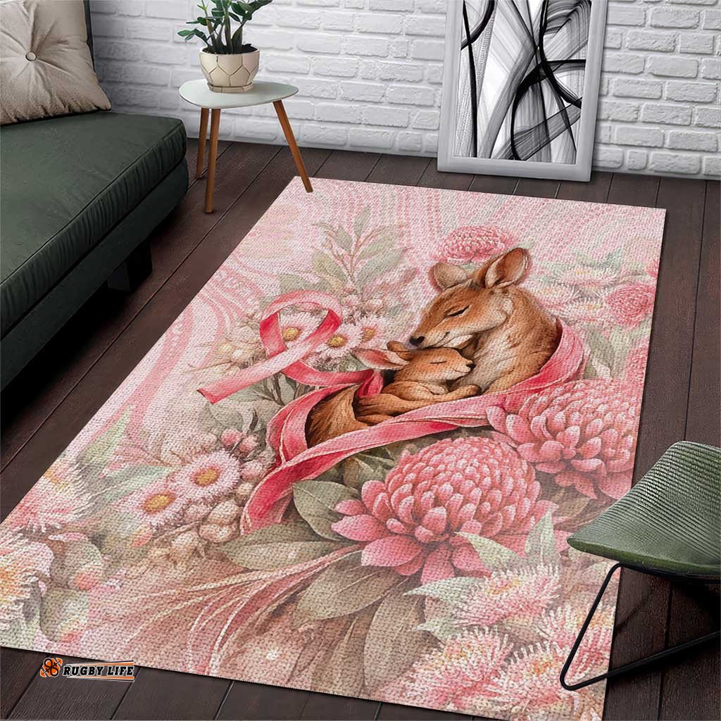Breast Cancer Awareness Area Rug Mother Kangaroo And Ribbon Hope DT05