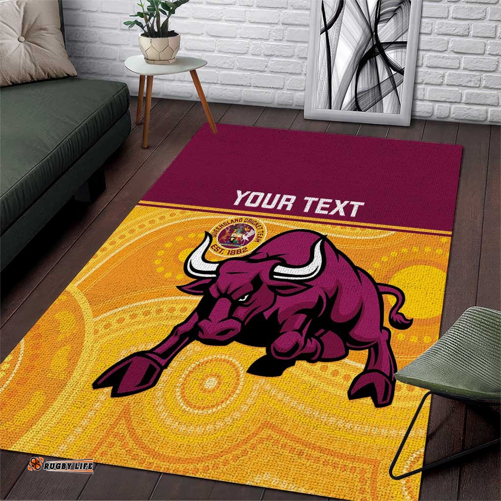 Custom Australia Queensland Cricket Area Rug Go Bulls - Aboriginal Art LT14