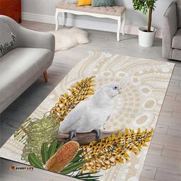 Australia Little Corella Area Rug Cacatua Sanguinea Western Grevillea Aboriginal Art LT14