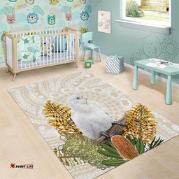 Australia Little Corella Area Rug Cacatua Sanguinea Western Grevillea Aboriginal Art LT14