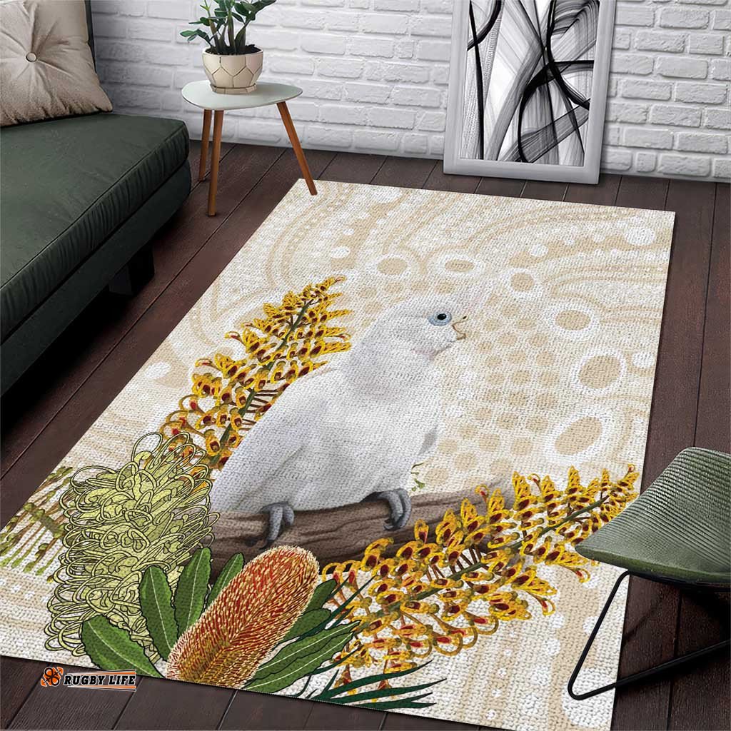Australia Little Corella Area Rug Cacatua Sanguinea Western Grevillea Aboriginal Art LT14