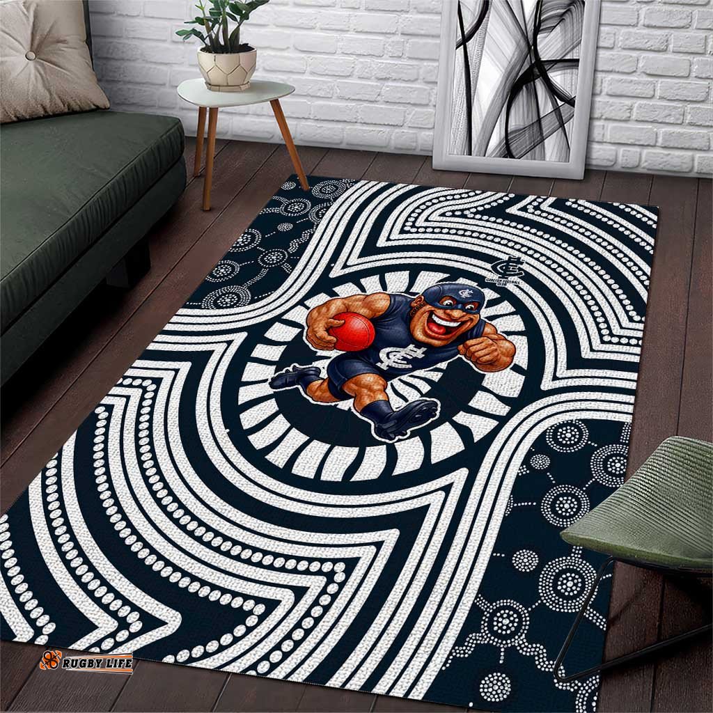 Carlton Football Club Area Rug Indigenous Monochrome Dot Art Mascot Style TS04