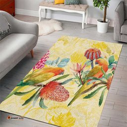Birds and Floral Aussie Lorikeet Area Rug Pastel Yellow LT7