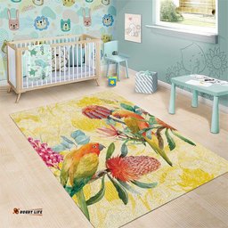 Birds and Floral Aussie Lorikeet Area Rug Pastel Yellow LT7