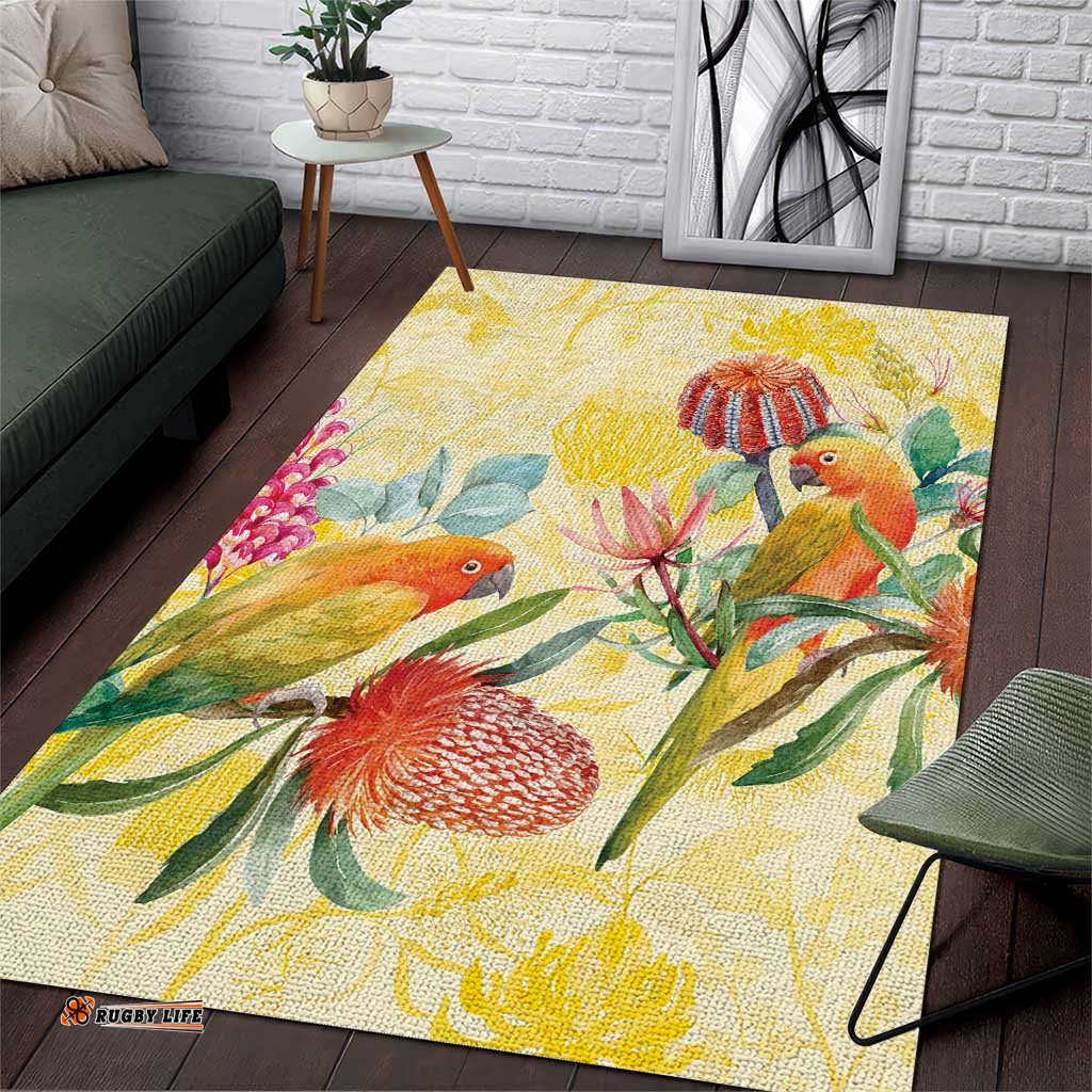 Birds and Floral Aussie Lorikeet Area Rug Pastel Yellow LT7