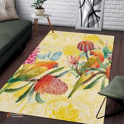 Birds and Floral Aussie Lorikeet Area Rug Pastel Yellow LT7