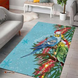 Blue Budgies on Callistemon Area Rug Merry Christmas Aussie LT7
