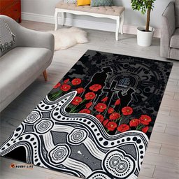 Carlton Blues ANZAC Day Area Rug Indigenous Dot Art with Poppy Flower Tribute TS04