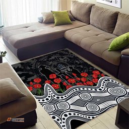 Carlton Blues ANZAC Day Area Rug Indigenous Dot Art with Poppy Flower Tribute TS04