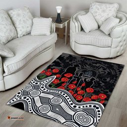 Carlton Blues ANZAC Day Area Rug Indigenous Dot Art with Poppy Flower Tribute TS04