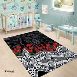 Carlton Blues ANZAC Day Area Rug Indigenous Dot Art with Poppy Flower Tribute TS04