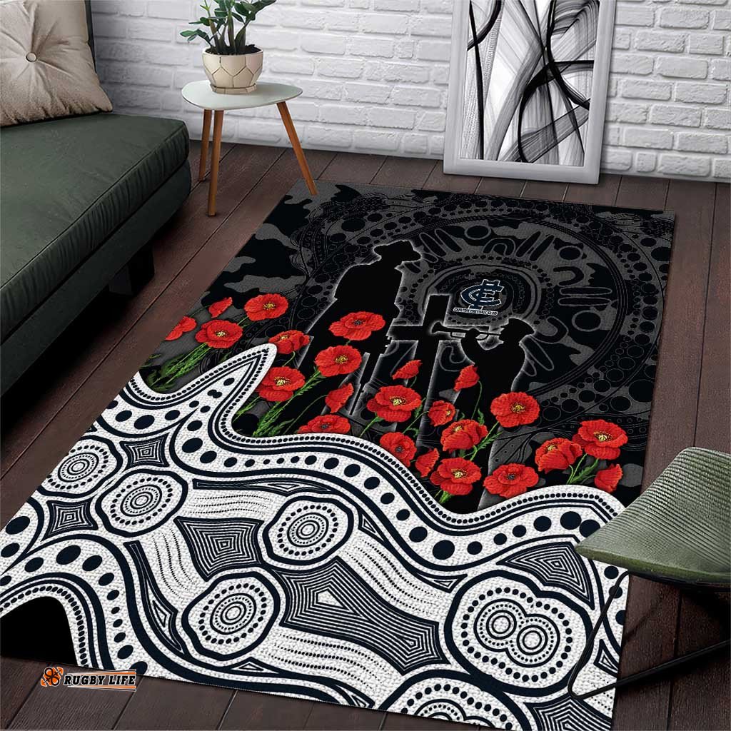 Carlton Blues ANZAC Day Area Rug Indigenous Dot Art with Poppy Flower Tribute TS04