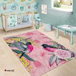 Birds and Floral Aussie Pink Robins Area Rug Rosy Glow LT7