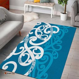 Azure Blue Maori Area Rug Koru Kowhaiwhai LT7