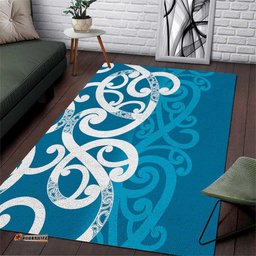 Azure Blue Maori Area Rug Koru Kowhaiwhai LT7