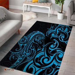 Blue Aoteara Horse Racing Area Rug NZ Maori Pattern LT14