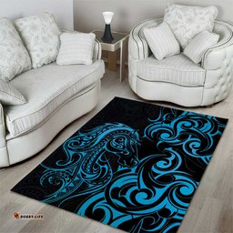 Blue Aoteara Horse Racing Area Rug NZ Maori Pattern LT14