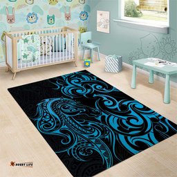 Blue Aoteara Horse Racing Area Rug NZ Maori Pattern LT14