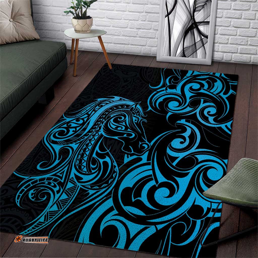 Blue Aoteara Horse Racing Area Rug NZ Maori Pattern LT14