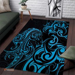 Blue Aoteara Horse Racing Area Rug NZ Maori Pattern LT14