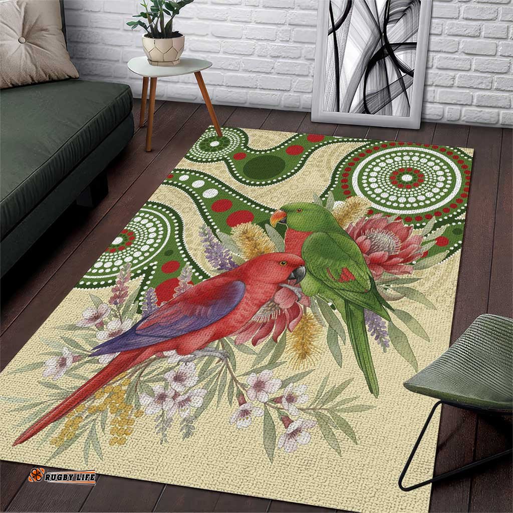 Australia Moluccan Eclectus Area Rug Australian Native Flowers Indigenous Art LT14