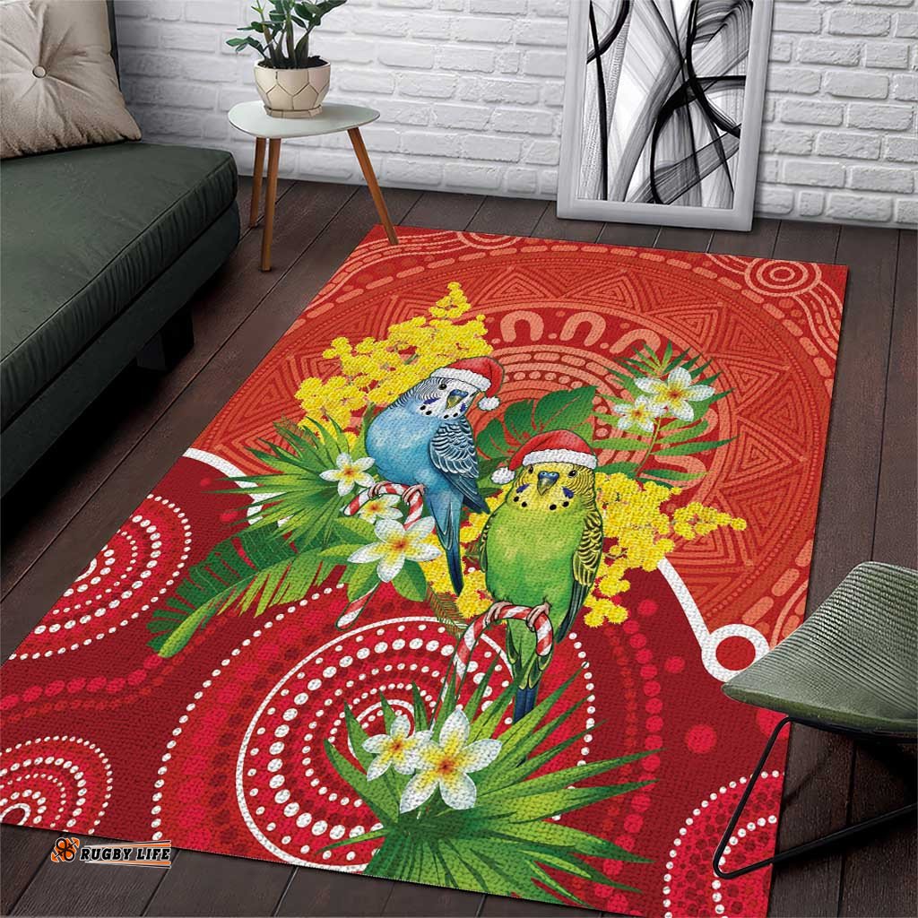 Budgerigar Australia Christmas Area Rug Budgies Golden Wattle Aboriginal Red LT14