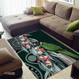 Australian Ringneck Parrot Area Rug Barnardius Zonarius Eucalyptus Flowers Aboriginal Art LT14