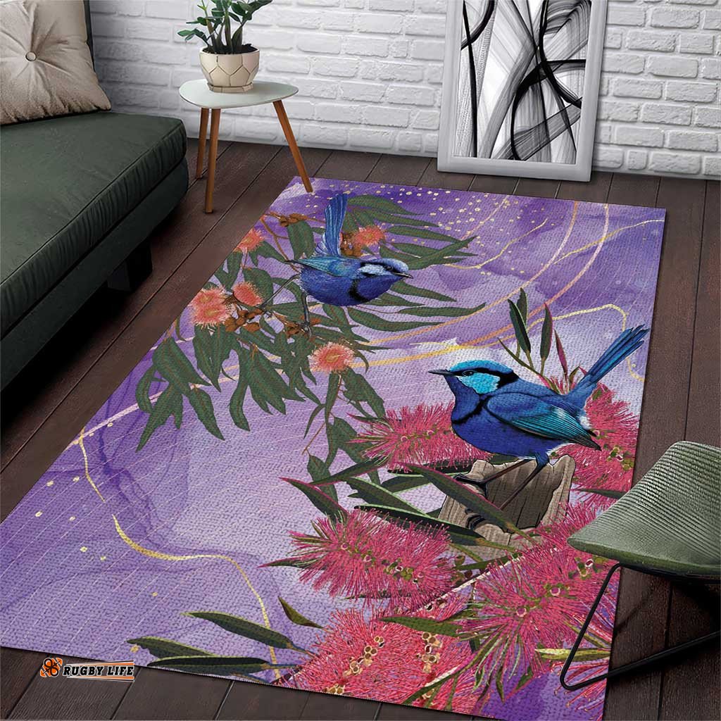 Australia Splendid Fairy Wren on Eucalyptus Area Rug Epilepsy Awareness LT7