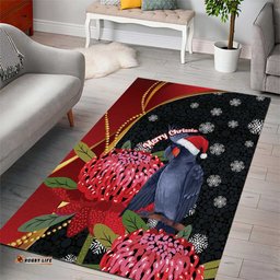 Australia Palm Cockatoo Christmas Area Rug Probosciger Aterrimus Waratah Merry Chrissie LT14