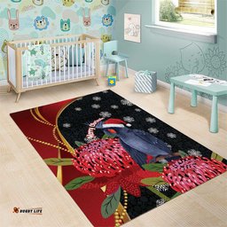 Australia Palm Cockatoo Christmas Area Rug Probosciger Aterrimus Waratah Merry Chrissie LT14