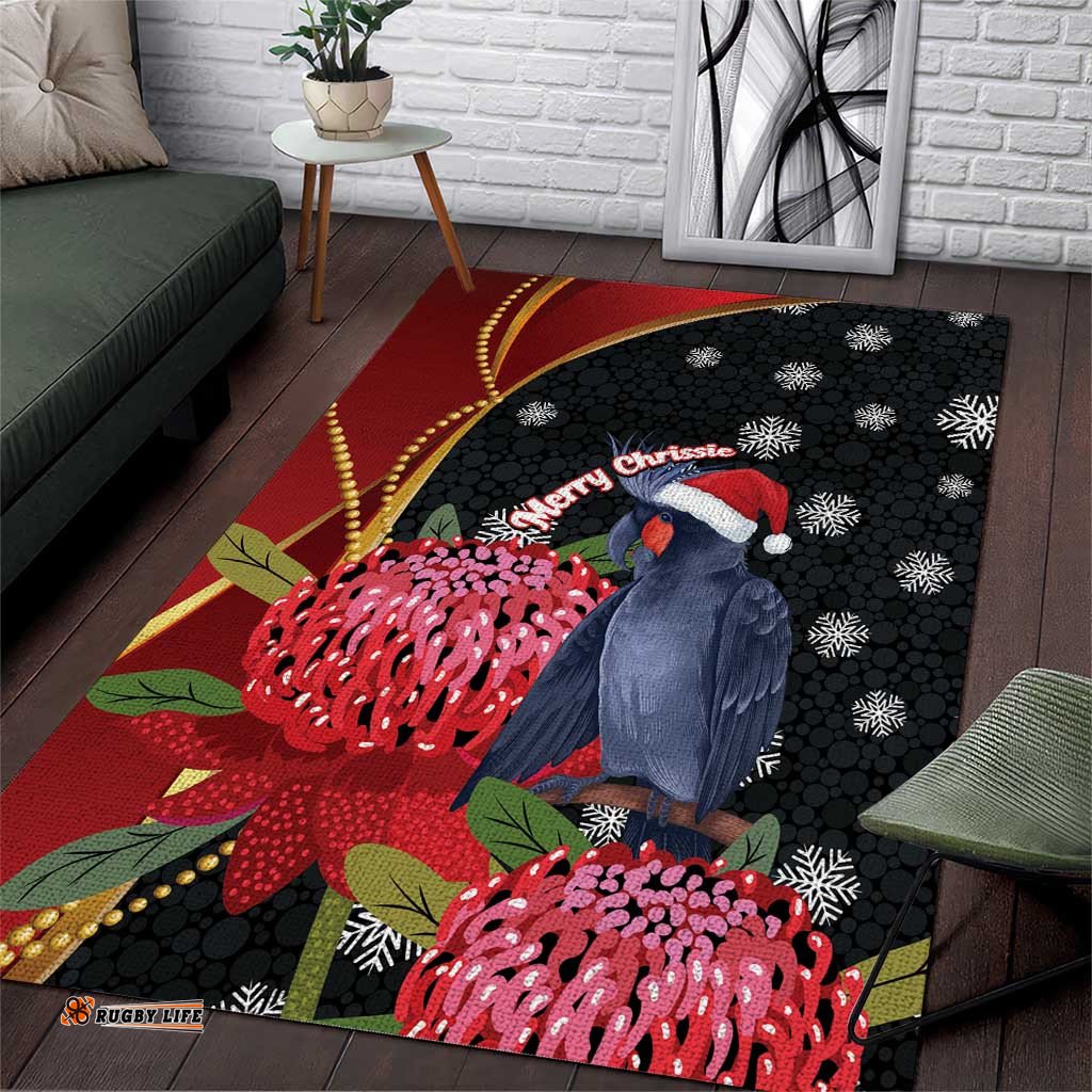 Australia Palm Cockatoo Christmas Area Rug Probosciger Aterrimus Waratah Merry Chrissie LT14