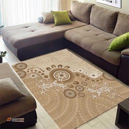 Beige Lizards Australia Area Rug Boomerang Indigenous Art LT14