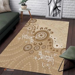 Beige Lizards Australia Area Rug Boomerang Indigenous Art LT14