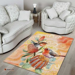 Australia Flame Robin Area Rug Petroica Phoenicea Banksia Indigenous Art LT14