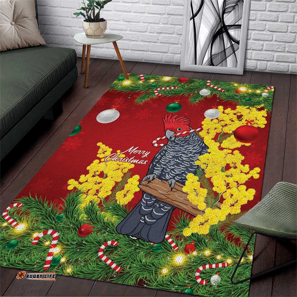 Australia Gang-gang Cockatoo Christmas Area Rug Callocephalon Fimbriatum Golden Wattle Red LT14