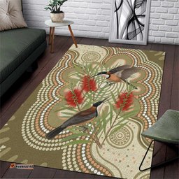 Australia Eastern Spinebill Area Rug Aussie Honeyeater Bottlebrush Indigenous Art LT14