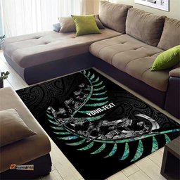Custom New Zealand Silver Fern Rugby Area Rug Aotearoa Kiwi Maori Pattern LT14