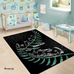 Custom New Zealand Silver Fern Rugby Area Rug Aotearoa Kiwi Maori Pattern LT14