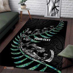 Custom New Zealand Silver Fern Rugby Area Rug Aotearoa Kiwi Maori Pattern LT14