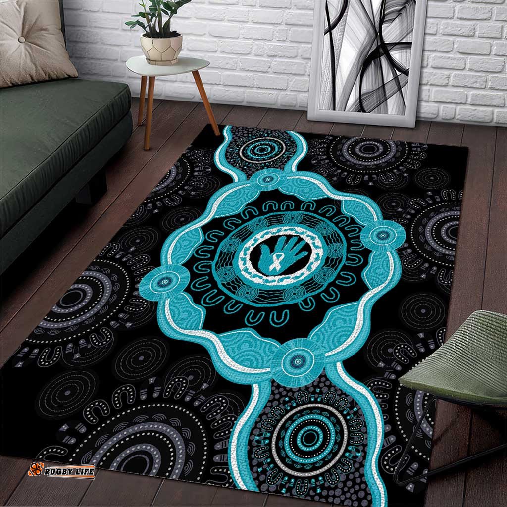Australia Ovarian Cancer Awareness Area Rug Brave Strong Teal Ribbon Aboriginal Art LT14