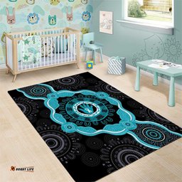 Australia Ovarian Cancer Awareness Area Rug Brave Strong Teal Ribbon Aboriginal Art LT14