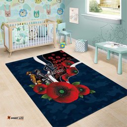 Carlton Blues ANZAC Personalised Area Rug Lest We Forget Poppy Camo LT9