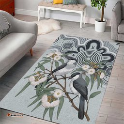 Australia Grey Butcherbird Area Rug Eucalyptus Alba Indigenous Art LT14