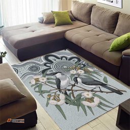 Australia Grey Butcherbird Area Rug Eucalyptus Alba Indigenous Art LT14