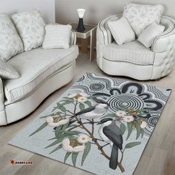 Australia Grey Butcherbird Area Rug Eucalyptus Alba Indigenous Art LT14