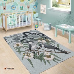 Australia Grey Butcherbird Area Rug Eucalyptus Alba Indigenous Art LT14