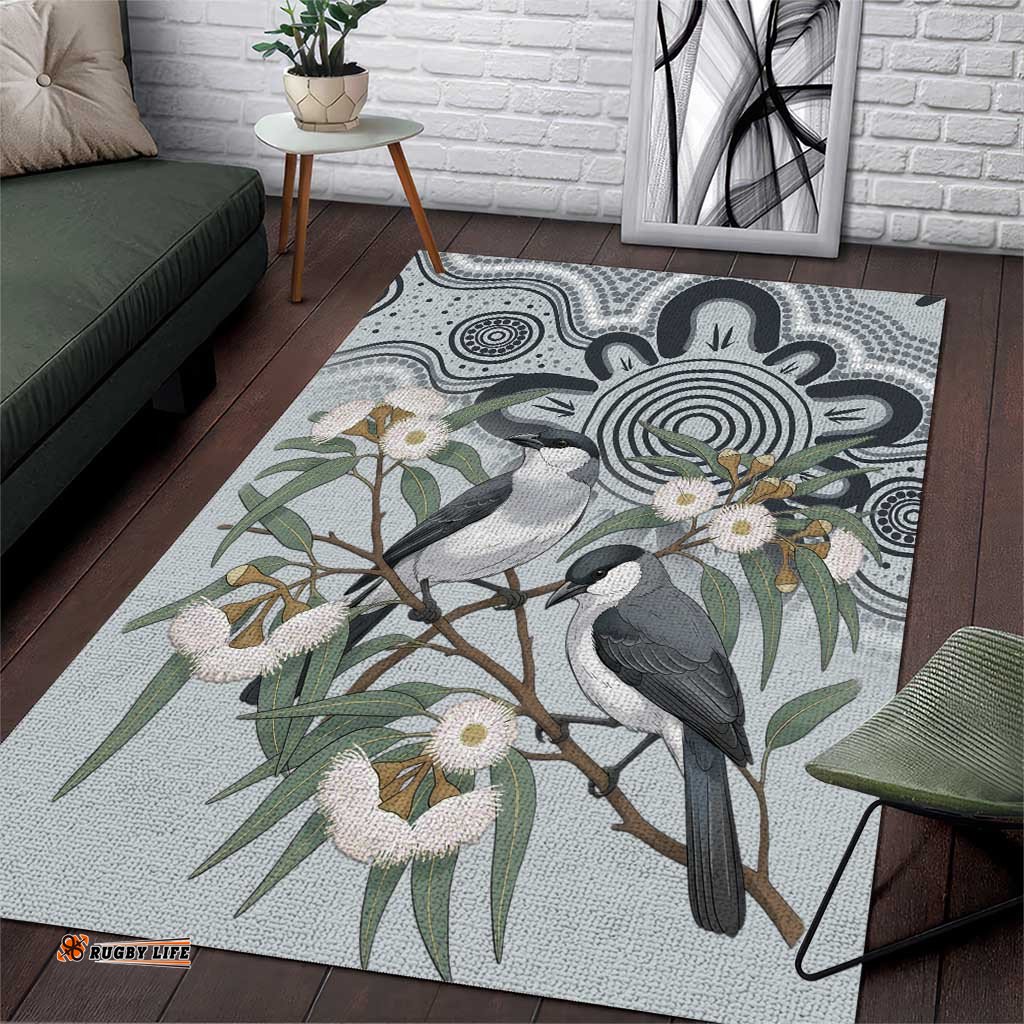 Australia Grey Butcherbird Area Rug Eucalyptus Alba Indigenous Art LT14
