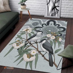 Australia Grey Butcherbird Area Rug Eucalyptus Alba Indigenous Art LT14